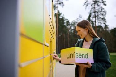 The girl is holding a parcel